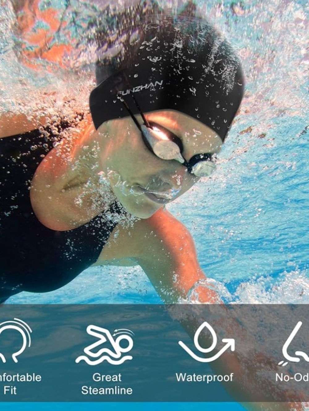 Silicone Swim Cap for Long Hair, High Elasticity Durable Waterproof- Extra Large - Picture 3 of 3